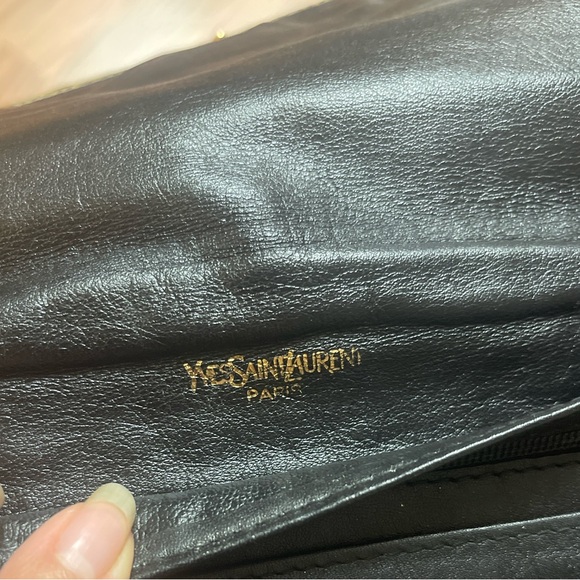 Vintage Yves Saint Laurent Black Leather Fold-Over Clutch with Snake Trim - Picture 10 of 10